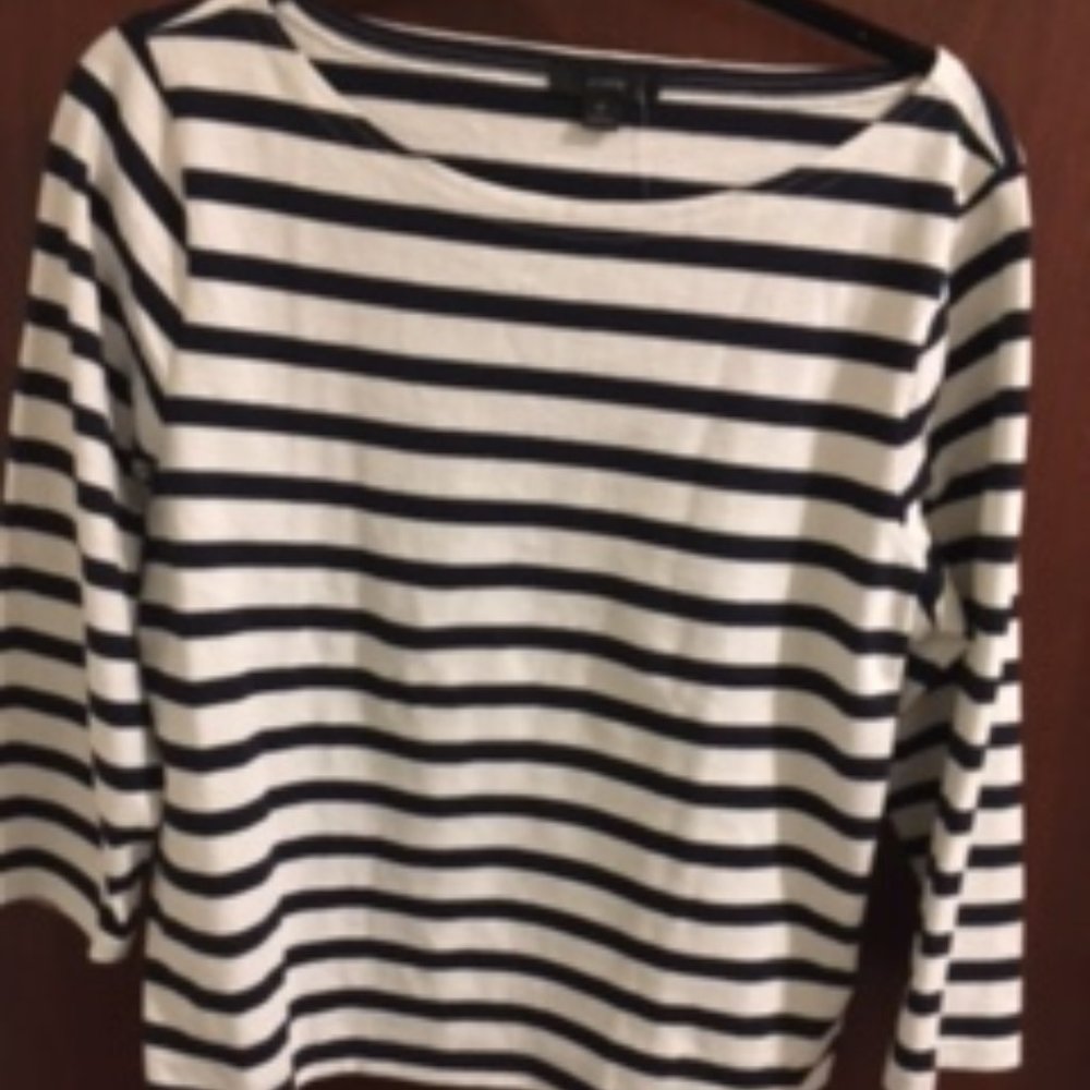 NWT J.Crew White and Navy Boatneck 3/4 Sleeve T-Shirt